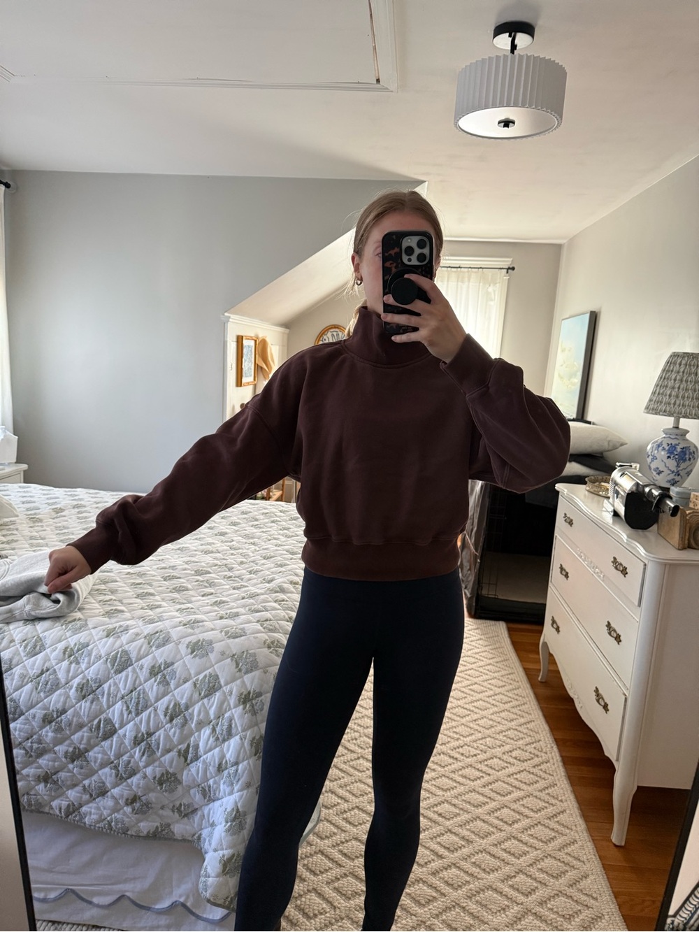 Abercrombie Chocolate Brown Cropped, Mock Neck Sweatshirt